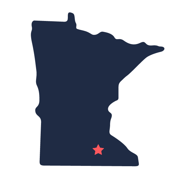 Minnesota state with star highlighting Rochester location